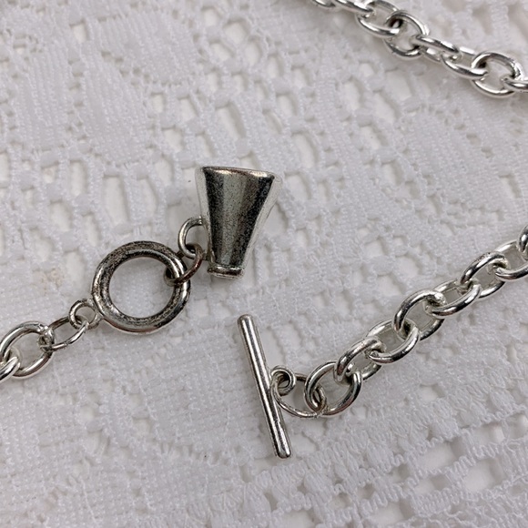 Silver Choker Link necklace Cheerleading Megaphone charm 16” - Picture 6 of 11